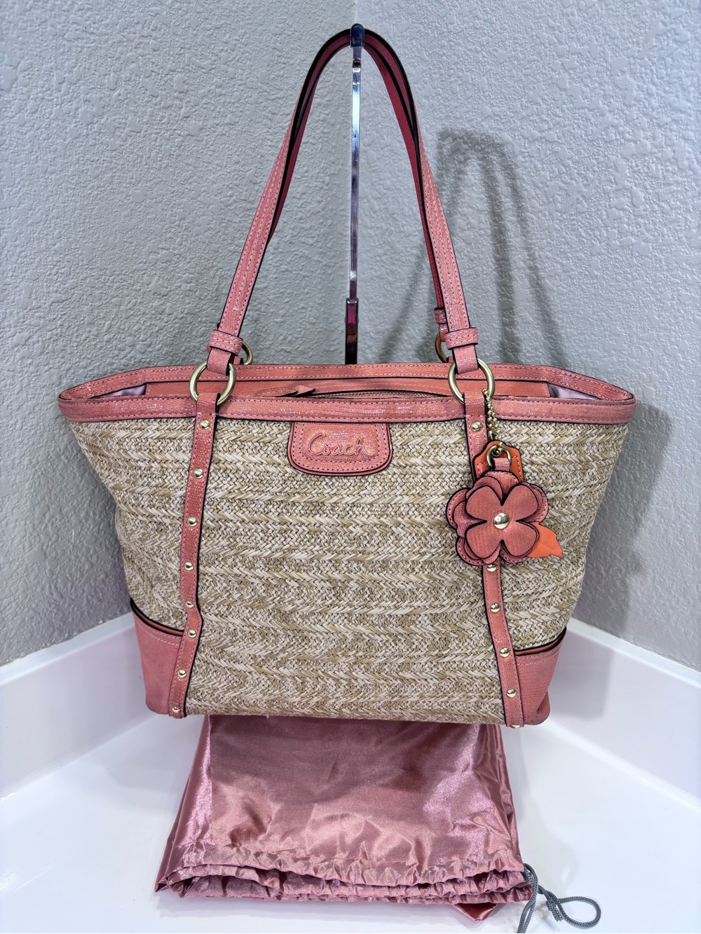 Coach Alexandra Python Straw Tote